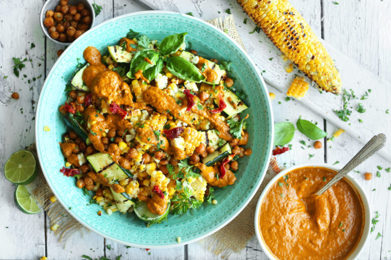 Grilled Corn &amp; Zucchini Salad with Sun-Dried Tomato Vinaigrette