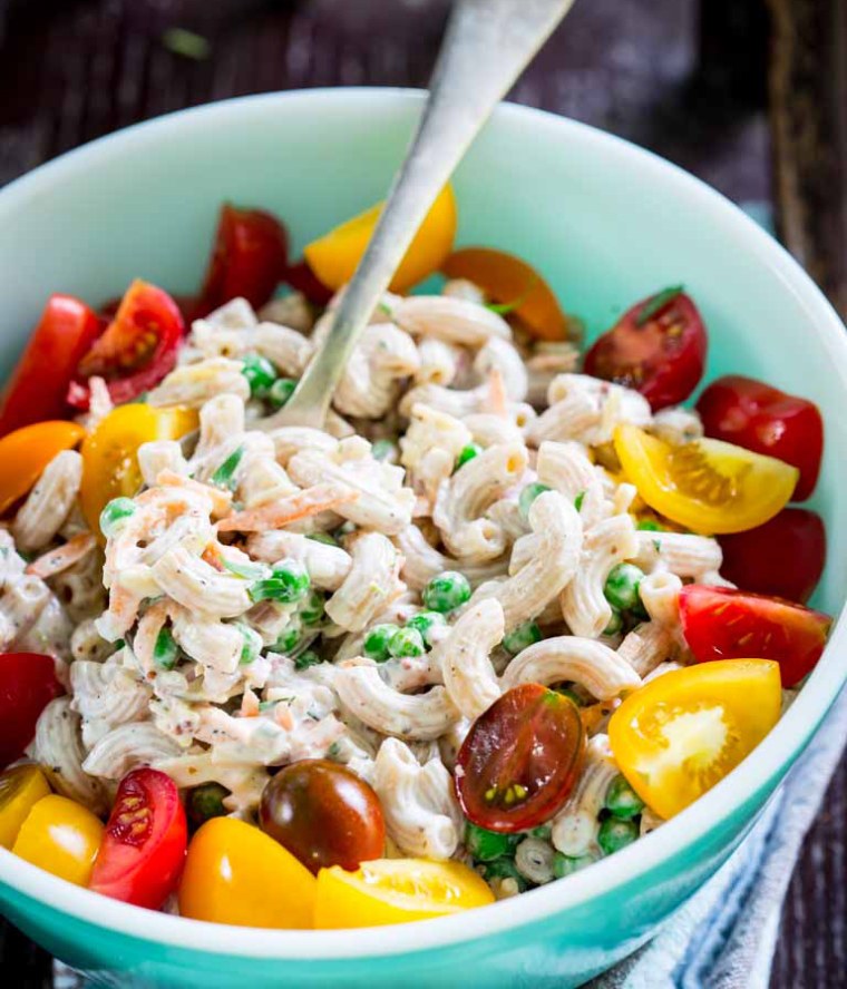 Greek Yogurt Garden Macaroni Salad with Cheddar