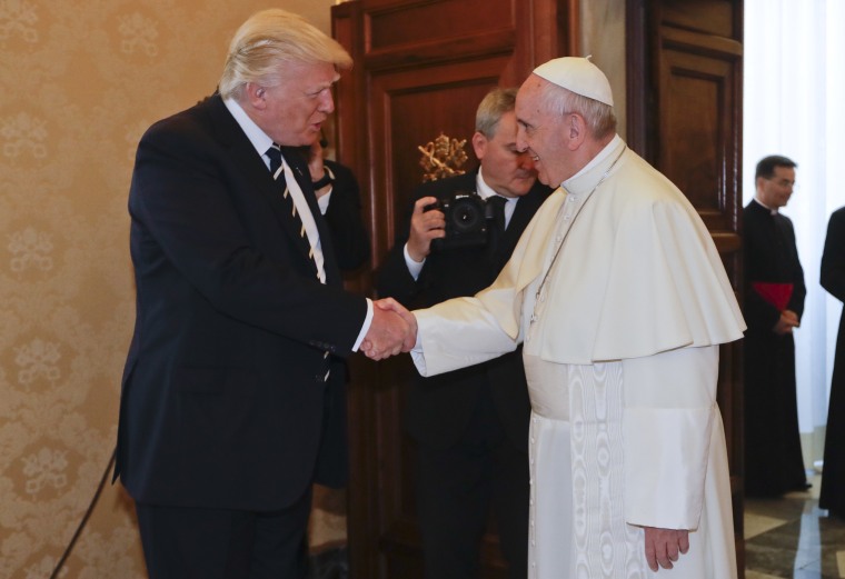 Image: Pope Francis shook hands with with President Trump before their private audience.