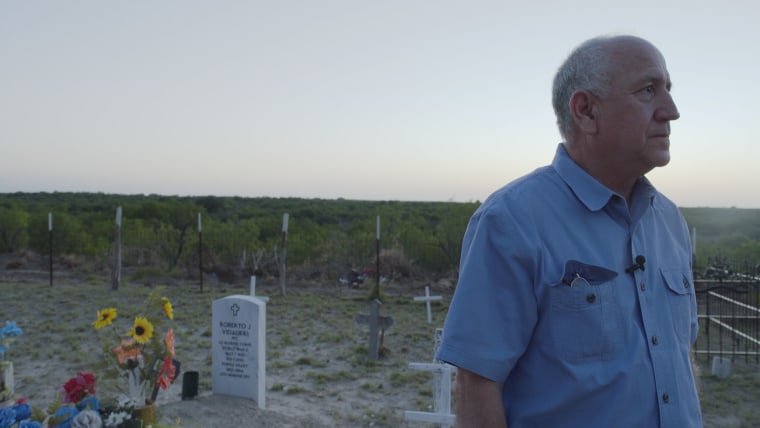 Maurico Vidaurri stands in the cemetery on his family ranch south of Laredo, Texas.