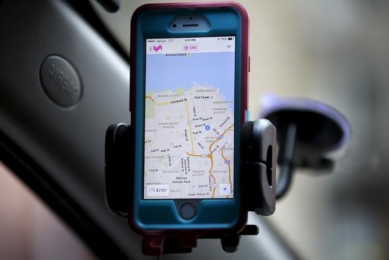 A smartphone app for Lyft drivers is seen during a photo opportunity in San Francisco