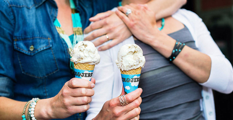 Image: Two women holding Ben and Jerry's ice cream cones