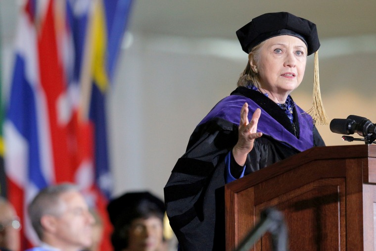 Image: Former U.S. Secretary of State Hillary Clinton delivers the Commencement Address at Wellesley College in Wellesley, Massachusetts, May 26, 2017.