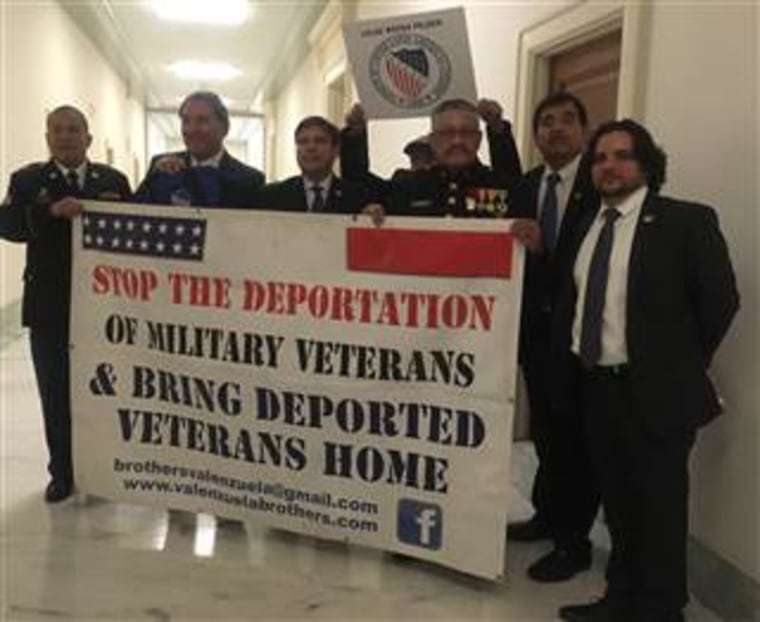 Veterans at risk of deportation and their supporters in the Congressional Hispanic Caucus met in Feb. on Capitol Hill.