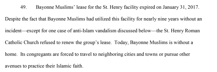 A Muslim congregation is suing the zoning board of the city of Bayonne, New Jersey, over a denied mosque.