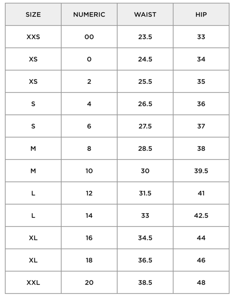 American Eagle's current sizing chart includes sizes from 00 to 20