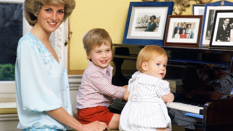 Diana, Princess of Wales with her sons, Prince William and P