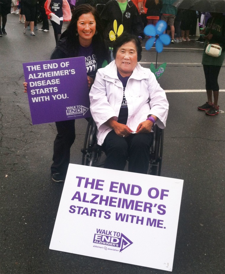 Christine Stone, with her mom, Setsuko Harmon, during an Alzheimer's charity walk.
