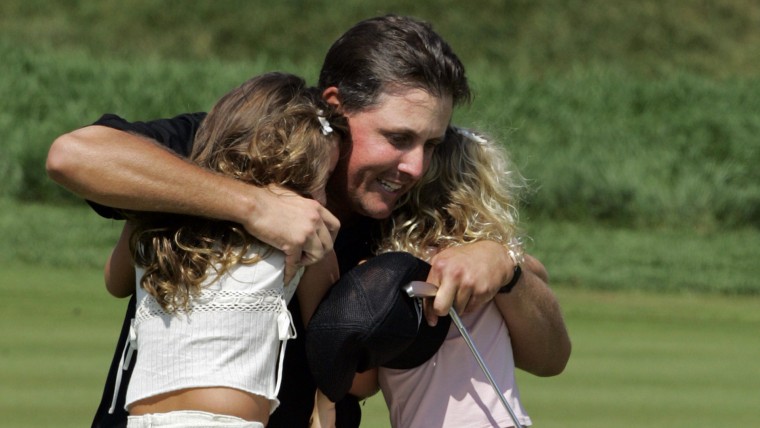 Flashback to 2005, when Mickelson hugged a much-younger Amanda, left, and daughter Sophia after winning the 87th PGA Championship.