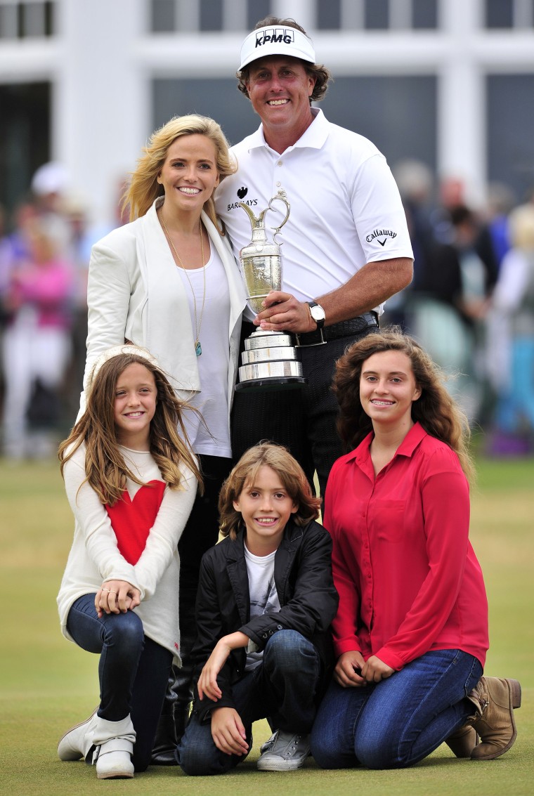 Mickelson with his wife and kids (including Amanda, far right) after winning the 2013 British Open Golf Championship.