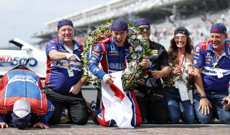 Image: Japanese driver Takuma Sato of Andretti Autosport celebrates with his team after winning the 101st running of the Indianapolis 500 auto race at the Indianapolis Motor Speedway in Indianapolis, Indiana, May 28, 2017.