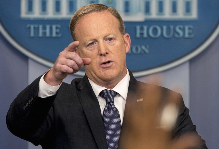 Image: Sean Spicer calls on a member of the media during the daily press briefing