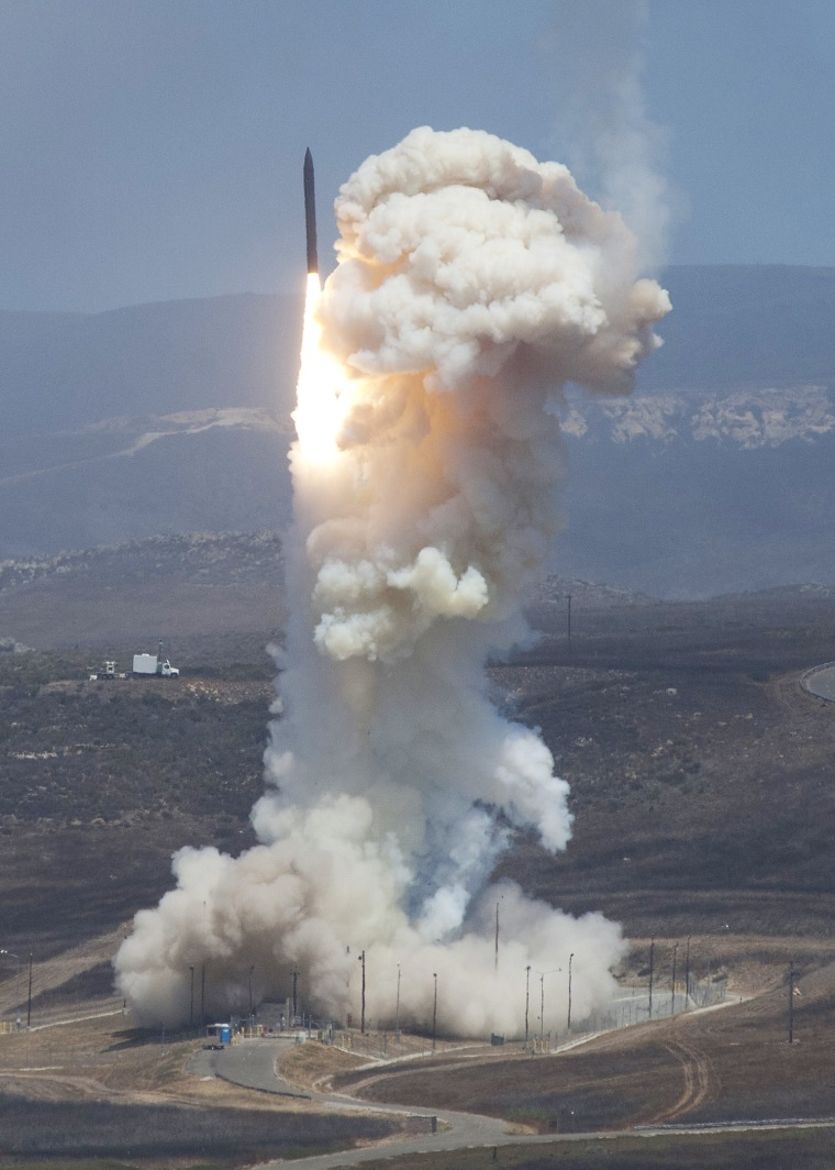 Image: A Ground-based Midcourse Defense interceptor is launched from the Vandenberg Air Force Base, California on June 22, 2014.