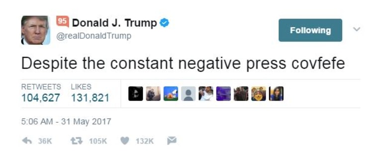 Image: A tweet sent by President Donald Trump that contained the typo "covfefe"