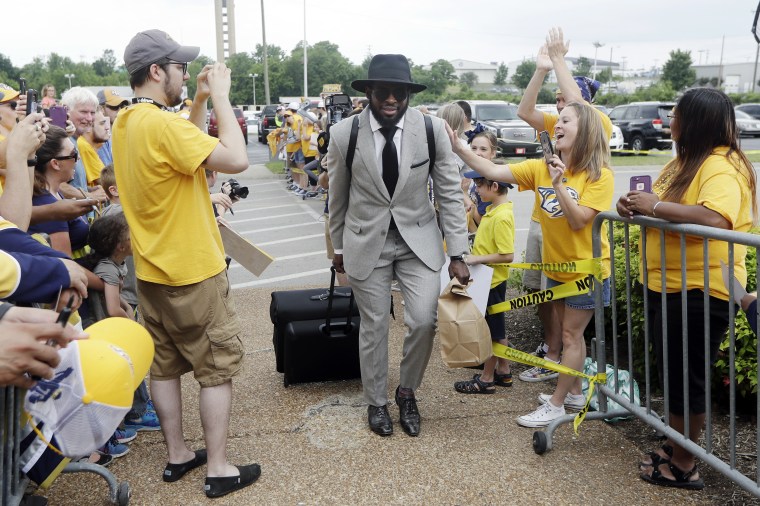 Image: P.K. Subban is greeted by Nashville Predators fans