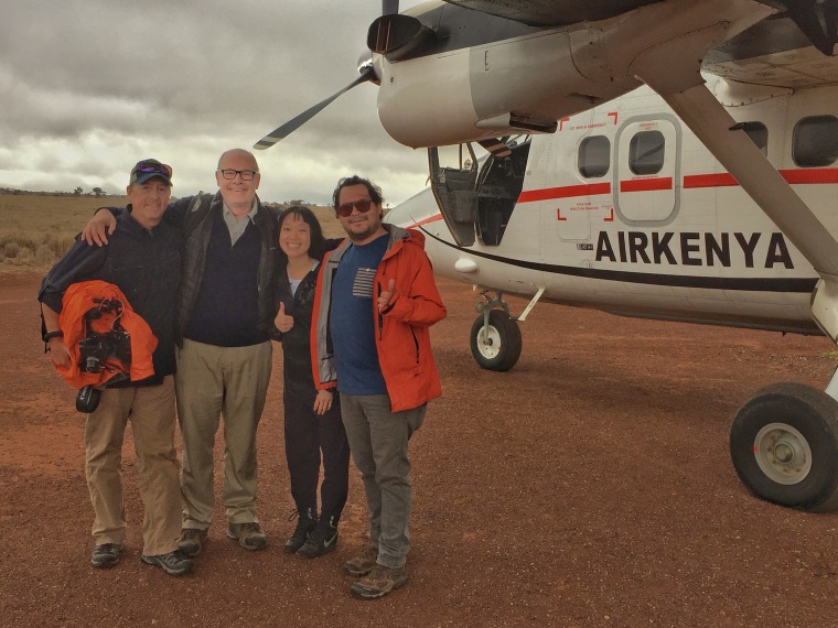 The NBC News team takes a group photo after landing in Lewa, Kenya.