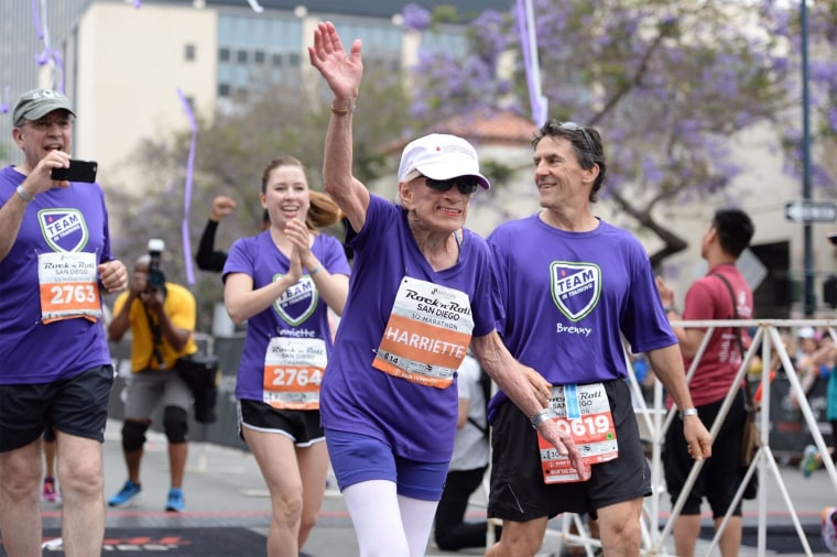 94-year-old Harriette Thompson broke a record and became the oldest woman to finish a half marathon at the San Diego Rock 'n' Roll Marathon.