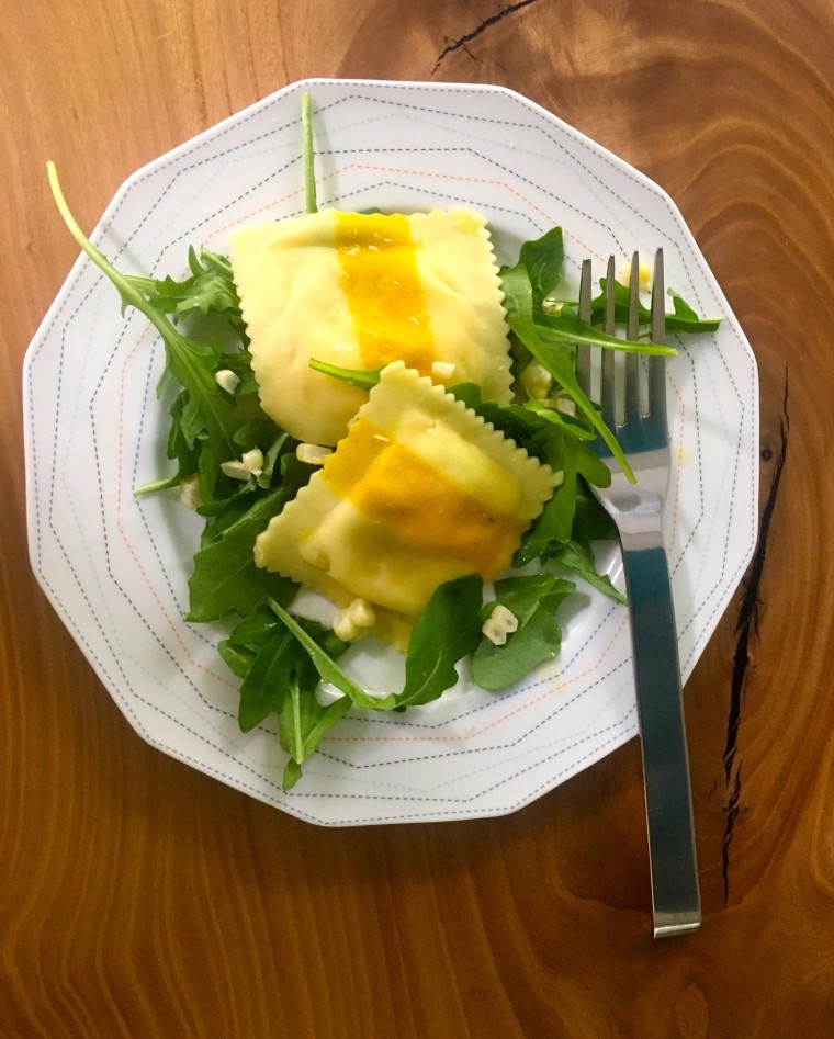 Corn burrata ravioli