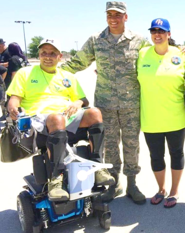 a dad with ALS who worked so hard to be able to walk at his son's Air Force graduation and tap him out himself.