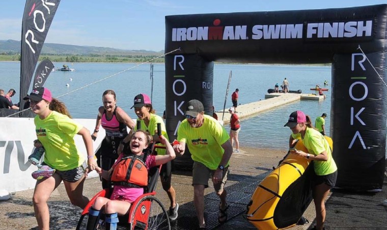 Liza James and her mother, Beth, competing in the 2016 Boulder Half Ironman.