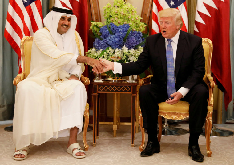 Image: Qatar's Emir Sheikh Tamim Bin Hamad Al Thani and President Donald Trump in Riyadh