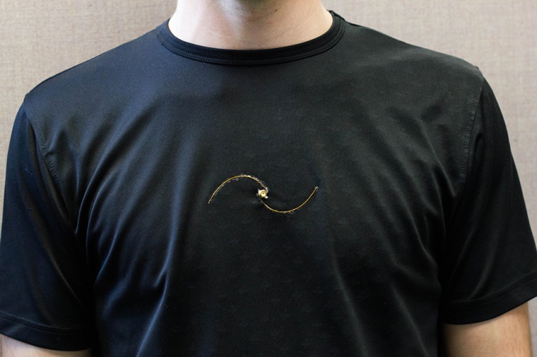 This prototype t-shirt has an antenna woven into the fabric, allowing the shirt to monitor breathing patterns. Future designs will have the antenna completely invisible, the researchers say.