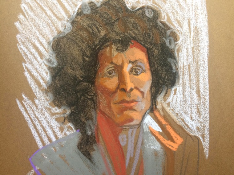 Image: Courtroom sketch of Andrea Constand during Bill Cosby's trial at the Montgomery County Courthouse