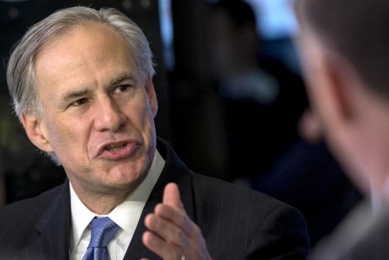 FILE PHOTO: Texas governor Greg Abbott speaks during an interview on the floor of the New York Stock Exchange