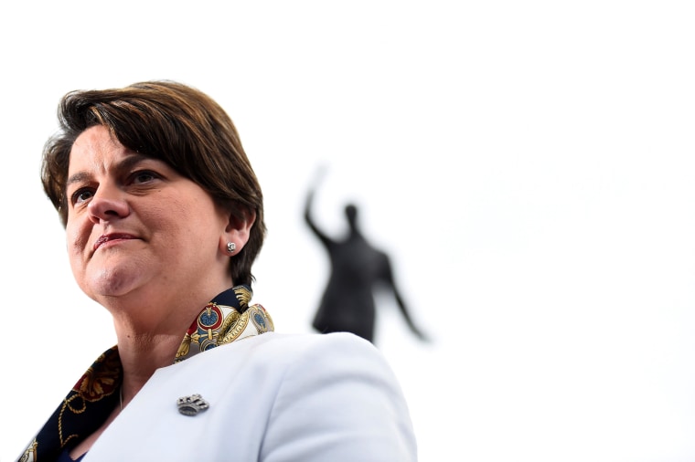 Image: Leader of the Democratic Unionist Party (DUP) Arlene Foster speaks to media outside Stormont Parliament buildings in Belfast, Northern Ireland March 6, 2017.