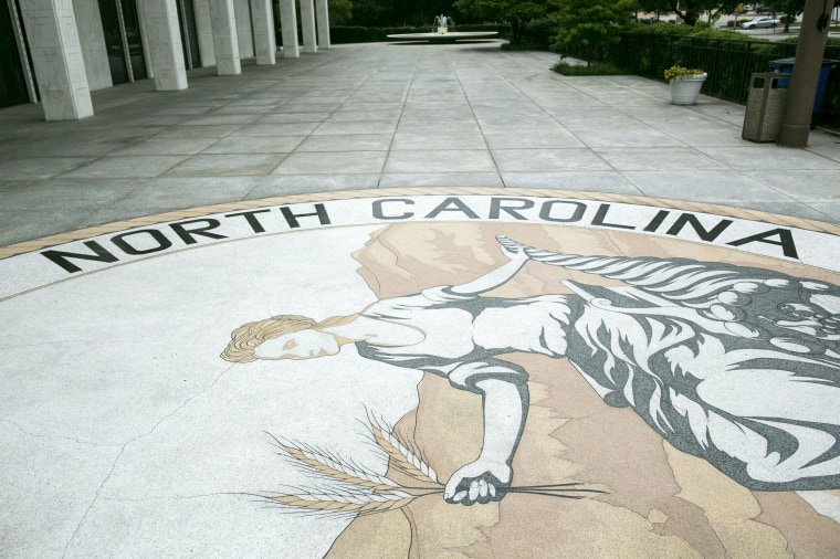 Image: The great seal of North Carolina is seen outside the state legislature building in Raleigh, North Carolina, May 9, 2016.