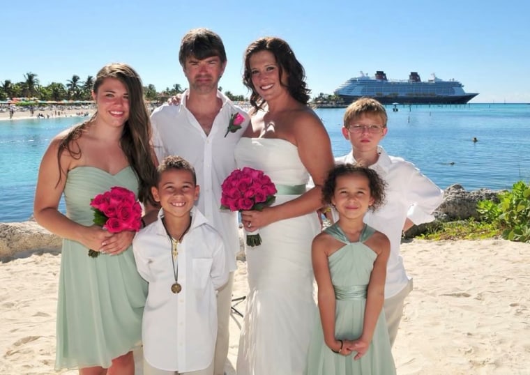 Mark Leverett with his wife, Christine, children, Joanna, 18, and Alex, 15, and stepchildren, Curtis, 12, and Sophia, 9.