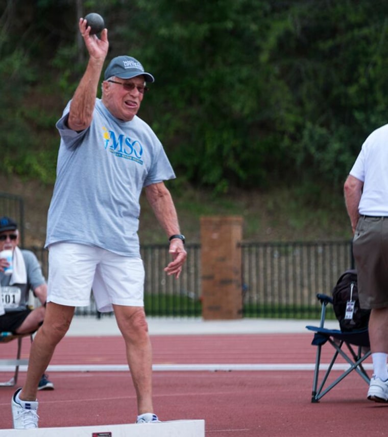 Everett "Ev" Beemer won 10th place in shotput in the National Senior Games. While Beemer would have liked to medal, he felt happy that he could share this experience with bestie Bill Brownson.