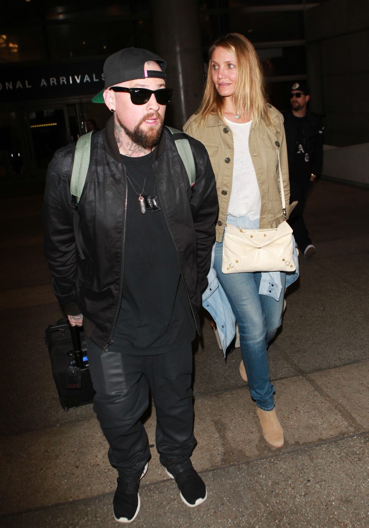 Benji Madden and Cameron Diaz at Los Angeles International Airport