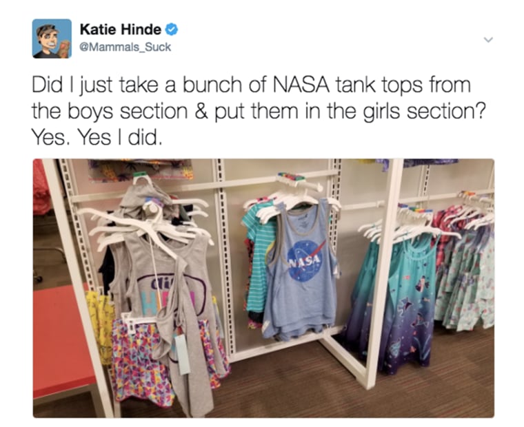 After seeing "Wonder Woman," Katie Hinde was hoping to find a T-shirt for a young relative at Target. Instead, she realized that the girls' section had very little science-themed shirts for girls compared to the boys' section – a problem she says is not Target's alone.