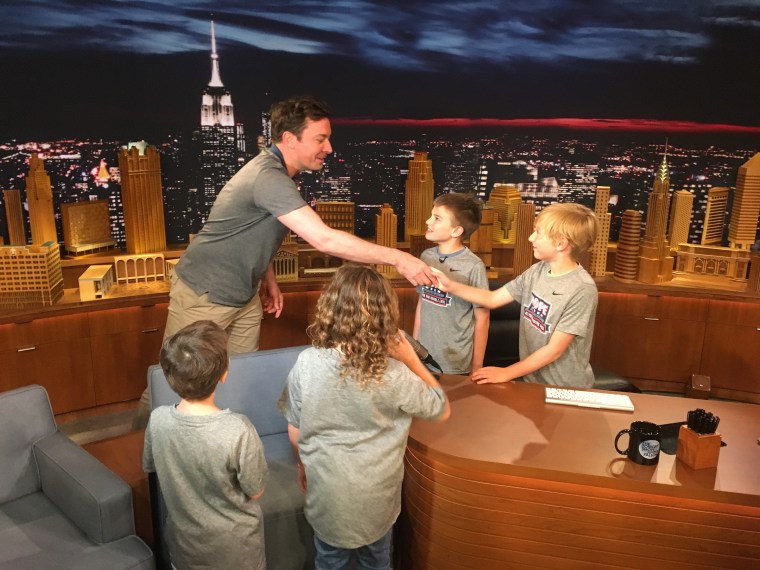 The boys meet Jimmy Fallon during a visit last month as part of Hope Week.