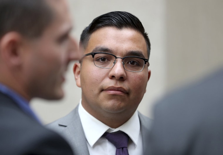 Image: St. Anthony police officer Jeronimo Yanez stands outside the Ramsey County Courthouse