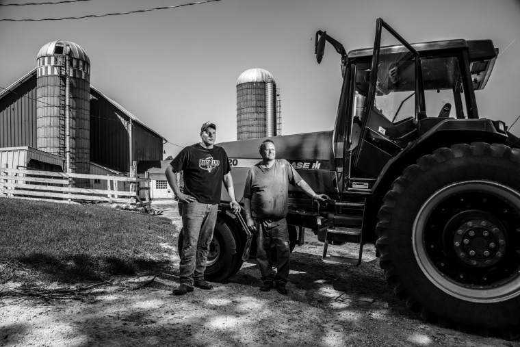 Image: Pat Steffensmesier and his son Matt on their 201 acre farm in Dyersville, Iowa.