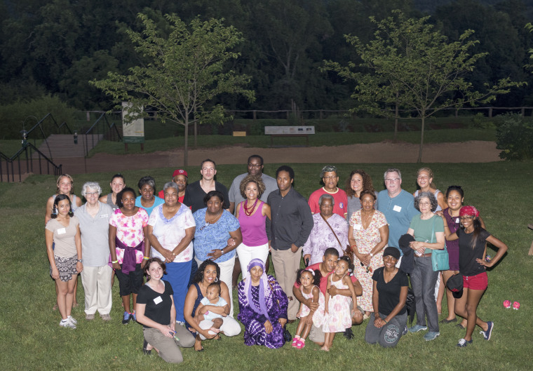 Descendants of Monticello’s enslaved families in the Kitchen Yard, above Mulberry Row in 2016 