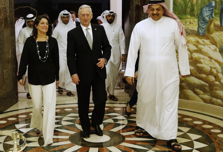 Image: Khalid bin Mohammad Al-Attiyah,  James Mattis and Dana Shell Smith in Doha