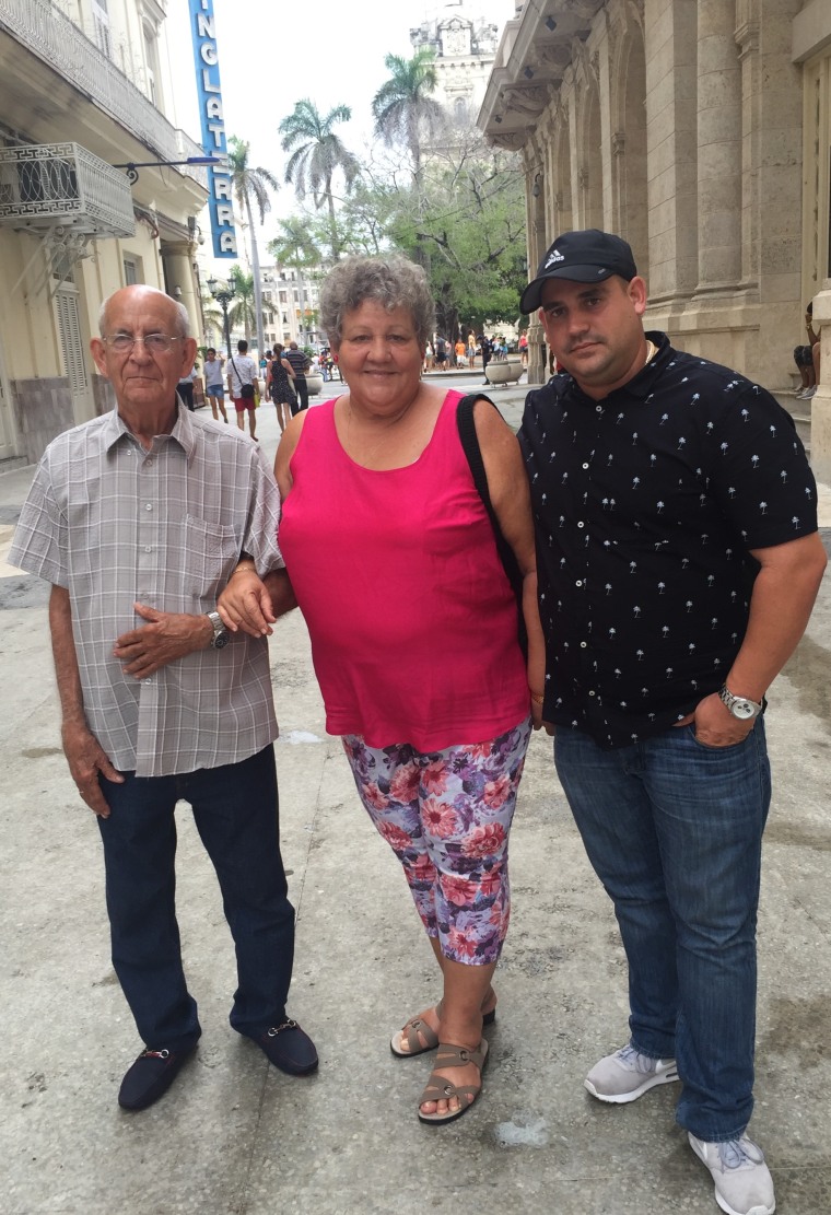 Yaniel Guevara (right) in a picture taken with his parents in Old Havana in August 2016.