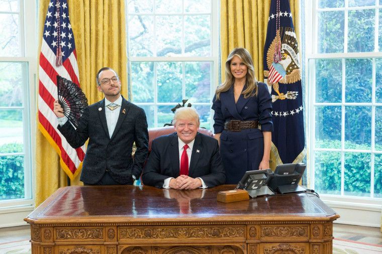 Image: Rhode Island's 2017 teacher of the year, Nikos Giannopoulos, with President Donald Trump and First Lady Melania Trump.