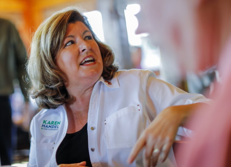 Image: Karen Handel campaigns in Marietta, Georgia