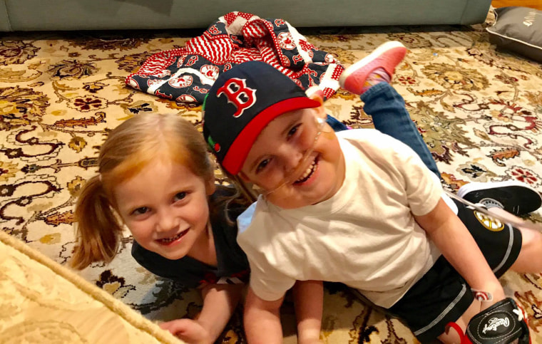 Ari Schultz and his little sister, Lexi, reunite the day after he left Boston Children's Hospital after 189 days.