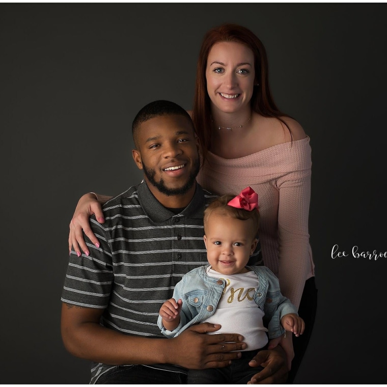Bree Theisen with her boyfriend, Lawrence Moore, and their 14-month-old daughter, Ava.