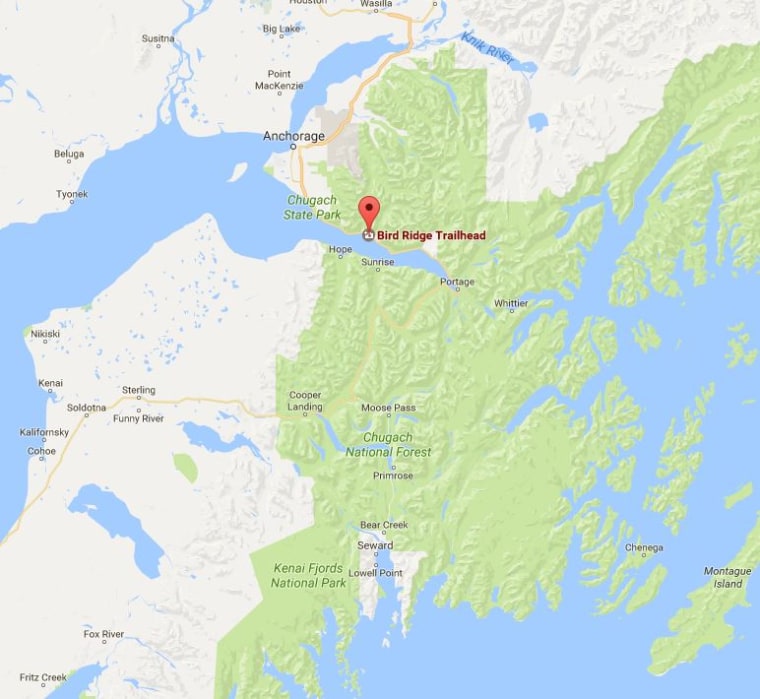 Image: A map showing location of Alaska's Bird Ridge Trailhead