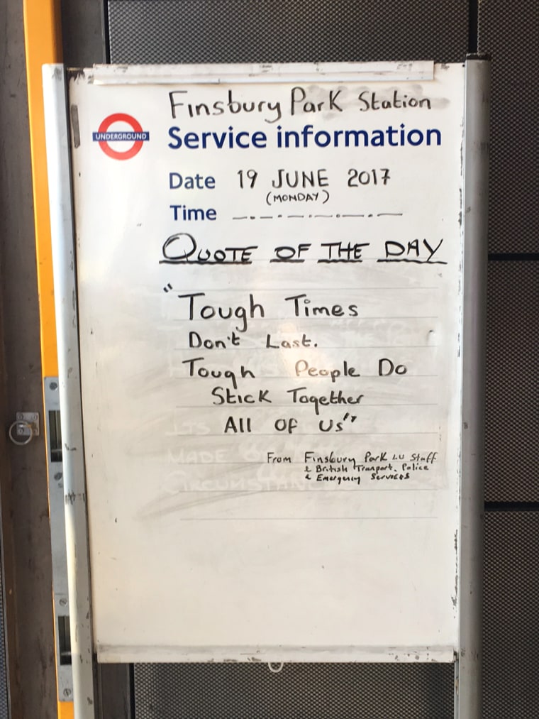 Image: Sign at Finsbury Park tube station, a few yards from the scene of the attack