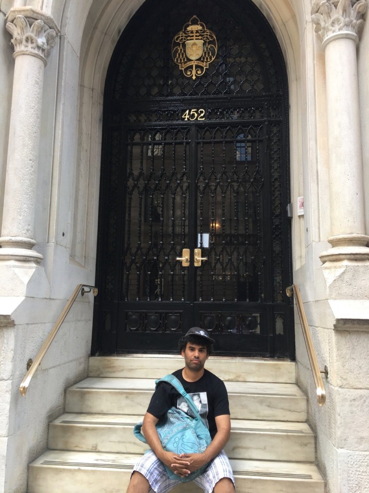 Activist Felix Cepeda keeps a vigil at Cardinal Timothy Dolan's residence, NYC.