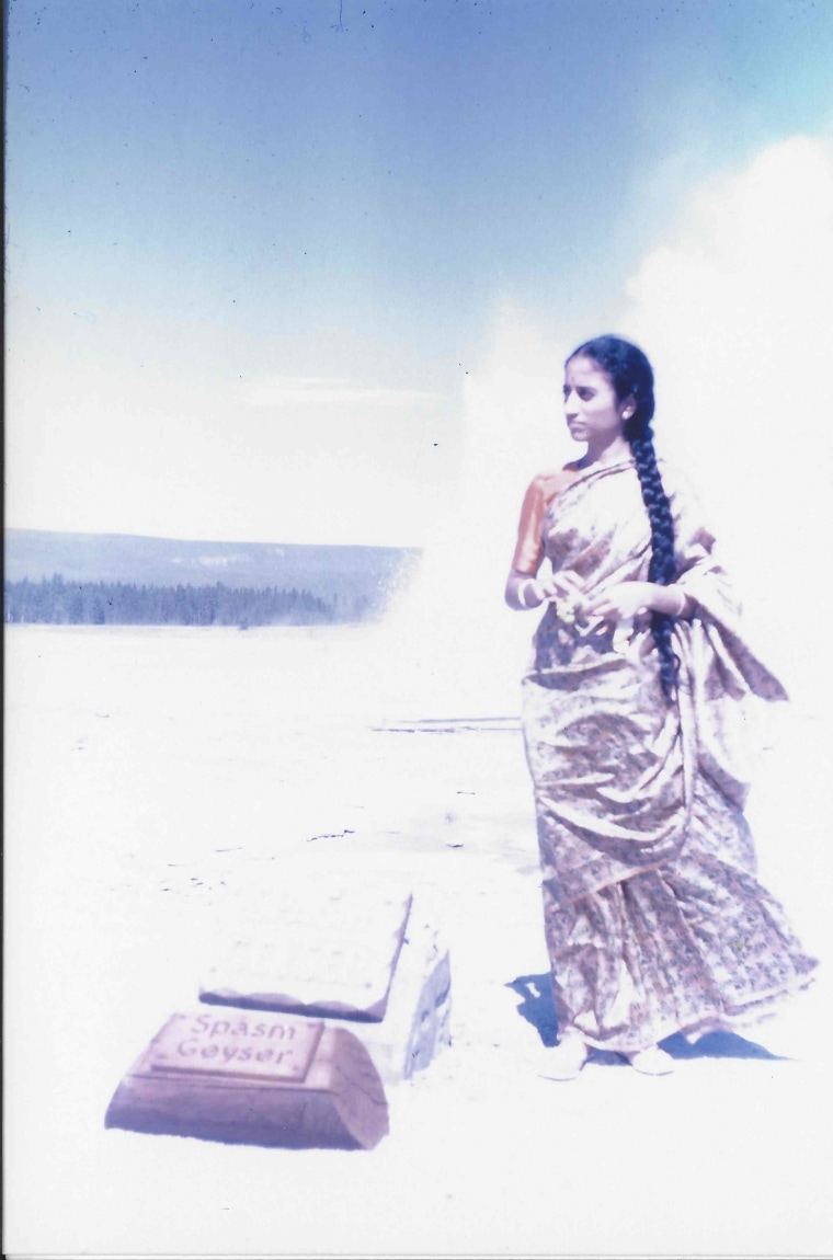 Sumana Reddy's mother in Yellowstone National Park, during a road trip from Bozeman, Montana in 1964.