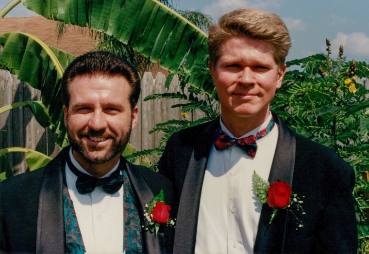 Nicholas Cardello (left) and Kurt English at their 1993 commitment ceremony