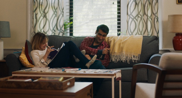 Kumail Nanjiani and Zoe Kazan, who portrays Nanjiani's real-life wife Emily, in "The Big Sick."